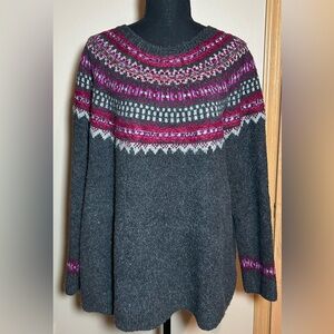 J Jill Women’s Fair Isle Sweater Gray Pink
Size 2X Nordic Yoke Pullover
